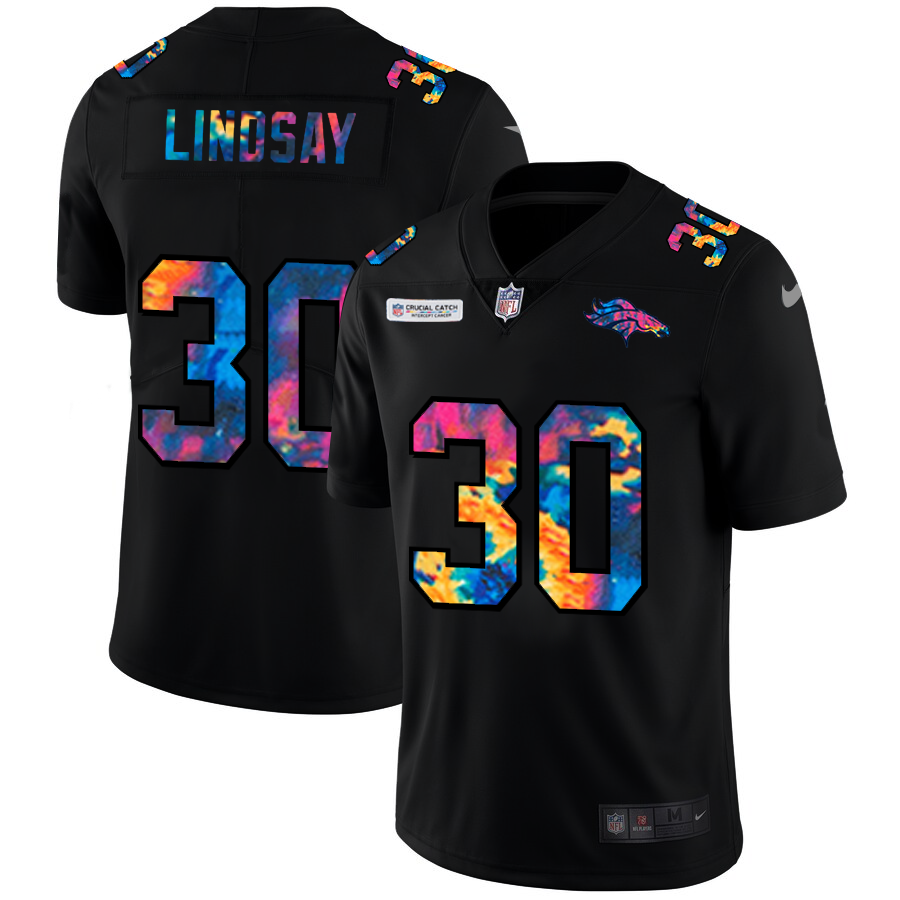 NFL Denver Broncos 30 Phillip Lindsay Men Nike MultiColor Black 2020 Crucial Catch Vapor Untouchable Limited Jersey